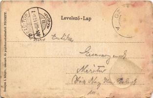 1901 Pécs, Zárda. Domján I. kiadása. Szecessziós lóherés litho keret (b)