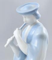 Zsolnay furulyázó juhász. Kézzel festett, jelzett, kisebb ragasztásnyommal, m: 26 cm