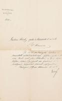 1889 Baross Gábor (1848-1892) a Tisza Kálmán-kormány kereskedelemügyi miniszterének (1889. június 16. - 1892. május 8.) aláírása kinevezésen, fejléces, vízjeles papíron, szakadt.