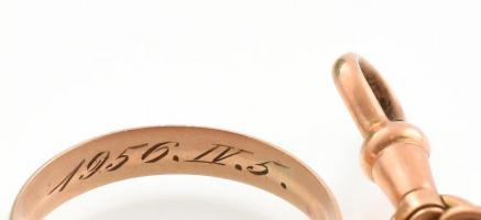 Arany (Au) 14 K karikagyűrű és karabiner, jelzett, nettó: 2,9 g