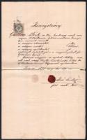 1887-1888 Brassó-Nagyszeben, hadnagy részére szóló vizsgabizonyítványok, 2 db, okmánybélyegekkel (50 kr, 1 ft), aláírásokkal, az egyiken viaszpecséttel, kis szakadásokkal.