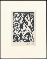 Bortnyik Sándor (1893-1976): linómetszet, papír, utólagos jelzéssel, paszpartuban, 11,5×8 cm