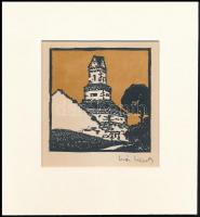 Kós Károly (1883-1977): Házak. Linómetszet, papír, utólagos jelzéssel, paszpartuban, 11×11 cm