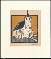 Kós Károly (1883-1977): Torony. Linómetszet, papír, utólagos jelzéssel, paszpartuban, 11×11 cm