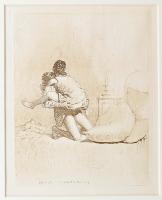 Zichy Mihály (1827-1906): Erotikus jelenet. nyomat, paszpartuban, 14×18 cm