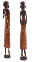 Núbiai vadász 2db, faragott és festett fa, kopott, m: 31cm