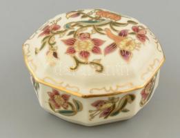 Zsolnay virág mintás porcelán bonbonier kézzel festett jelzett hibátlan 9 cm