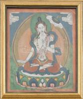 Tibeti Tara istenség, vászonra festett kép, üvegezett keretben, 15,5×14 cm