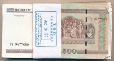 Fehéroroszország 2000. 500R (100x) kötegelővel, sorszámkövetők néhány kimaradással T:I-II Belarus 2000. 500 Rublei (100x) with wrapper, sequential serials with some left out C:UNC-XF Krause P#27
