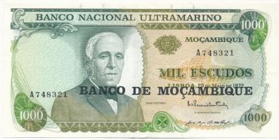 Mozambik 1972. (1976.) 1000E fekete BANCO DE MOCAMBIQUE felülbélyegzéssel T:III szép papír Mozambique 1972. (1976.) 1000 Escudos with black BANCO DE MOCAMBIQUE overprint C:F nice paper Krause P#119
