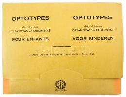 1961 Optotípusok, látásélességet tesztelő szett gyerekeknek, francia és holland nyelvű leírással