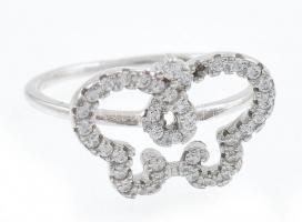 Ezüst(Ag) pillangós gyűrű, jelzett, kőhiánnyal, méret: 51, bruttó: 2 g