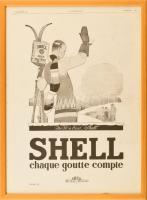 Shell art deco reklám, LIllustration c. francia újságból, 1929, üvegezett fakeretben, 39×29,5 cm