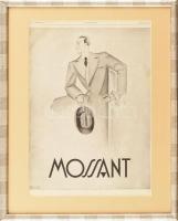 Mossant art deco divatreklám, LIllustration c. francia újságból, 1929, üvegezett fakeretben, 39×29,5 cm