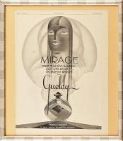 Mirage parfüm art deco reklám, LIllustration c. francia újságból, 1929, üvegezett fakeretben, 39×29,5 cm