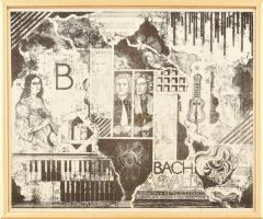 Ábrahám Rafael (1929-2014): Bach, Vivaldi. Ofszet, papír, jelzett, hátoldalán MNG kiviteli engedély pecséttel, üvegezett fakeretben, 37×45 cm