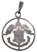 ~1870-1880KB 1Ft Ag "Ferenc József" érméből kivágott címer, jelzett Ag füllel, medállá ala...