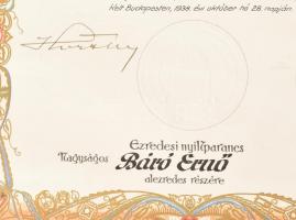 1938 Ezredesi kinevezés Báró Ernő részére. Horthy Miklós kormányzó és Rátz Jenő honvádelmi miniszter...