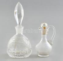 Parfümös üveg és mini kancsó dugóval. Kisebb kopásnyomokkal, sérülésekkel, m: 10 cm -16 cm