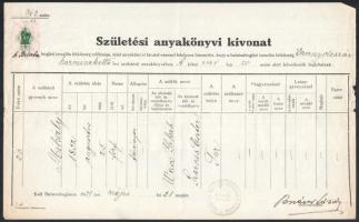 1939 Balatonboglár Izraelita anyakönyvi kivonat, anyakönyvvezető rabbi aláírásával