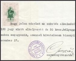 1935 Várpalota Izraelita anyakönyvi kivonat, anyakönyvvezető rabbi aláírásával