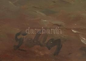 Olvashatatlan jelzéssel: Vitorlás. Olaj, vászon. 41,5x31,5 cm. Dekoratív, üvegezett, kissé sérült fa...