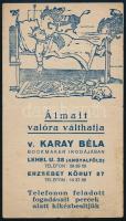 Karay Béla bookmaker, lósport fogadás reklám nyomtatvány, 10x15 cm