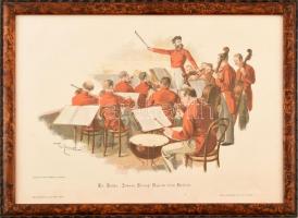 cca 1870 Johann Strauss zenekarával, litográfia, papír, üvegezett fakeretben, 28x38cm