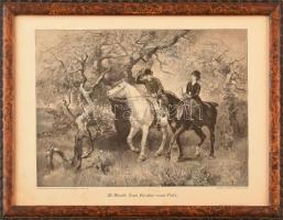 cca 1870-80 Angol lovasok, litográfia, papír, üvegezett fakeretben, 23x31,5cm