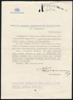 1942 Homonnay Tivadar budapesti főpolgármester autográf aláírással ellátott levele katonák téli ruha gyűjtése ügyében