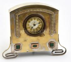 Jugendstil Junghans asztali óra, mechanikus szerkezettel, kopott, sérült, nem jár, hiányos, m: 15 cm