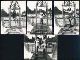 1958 Fürdőzők a Palatinus strandon, 4 db fotó, 12×9 cm