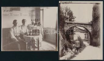 1928 Brassói életképek, rádiózók és házrészlet, 2 db fotó, 9×11 cm