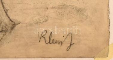 Klein J jelzéssel (Klein József?): Álló női akt. Szén, papír, foltos, kissé sérült. Dekoratív, üvege...