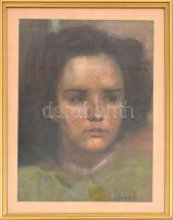 Szatmári Lajos 1950 Gyula (József?) jelzéssel: Női portré, pasztell, velúrpapír, üvegezett kopott fakeretben, 34x25cm