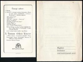1946 Tarzan titkos kincse c. vilm bemutatójára szóló meghívó a Városligeti Városi Színházba