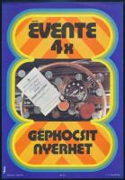 cca 1970-1980 Évente 4x gépkocsit nyerhet, Országos Takarékpénztár kisplakát, villamosplakát, 23,5x16,5 cm