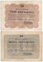 1849. 15kr + 30kr Kossuth bankó T:III Adamo G102, G103