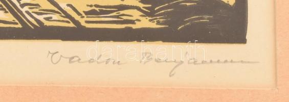 Vadon Benjámin (1885-?): Utcarészlet. Linómetszet, papír, jelzett, üvegezett fakeretben. 17x17 cm