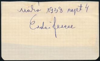 1938 Erdei Ferenc (1910-1971) szociológus, író, politikus, miniszter aláírása papírlapon