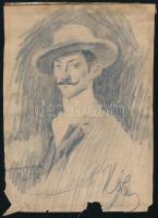 Kóber Leó (1876-1932): Férfi portré. Szén, papír, jelzett, sérült, 24×17 cm