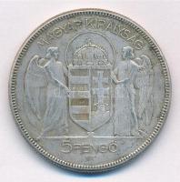 1930. 5P Ag "Horthy jobbra" T:3 patina Adamo P8