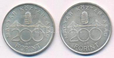 1993. 200Ft Ag "MNB" (2x) T:1-,2 Adamo F13