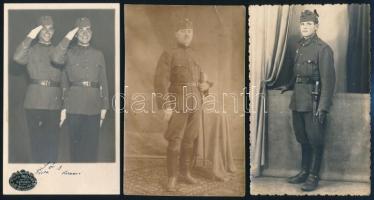 cca 1910-1940 Katonaportrék, 3 db fotólap, közte jelzettek / feliratozottak, hátoldalukon ragasztásnyomok, 13,5x8,5 cm
