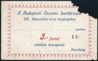 1944 Hozzájáruló jegy a Budapesti Ószeres Ipartársulat VIII. kerületi Népszínház utcai helyiségéhez, sérült
