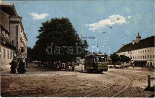 1915 Nagyszeben, Hermannstadt, Sibiu; Fő tér villamossal / main square, tram