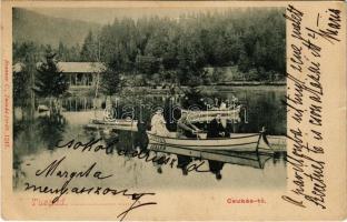 1903 Tusnád, Csukás-tó, Neptun és Bálint csónakok. Brunner C. 1247. / lake with boats (EK)