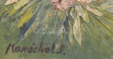 Marichal jelzéssel: Csendélet. Olaj, kasírozott vászon, sérült keretben, 24x18cm