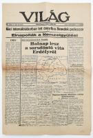 1946. szeptember 4.. A Világ című újság 380. száma, címlapon Holnap lesz a sorsdöntő vita Erdélyről