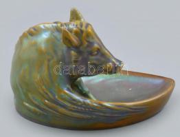 Zsolnay eozin mázas, vaddisznós névjegytartó, jelzett, 1930 körül, restaurált!, 12x16cm